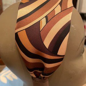 Retro Pucci-esque Brown/Tan Geo Swirl Print Silk Charmeuse Wide Headband